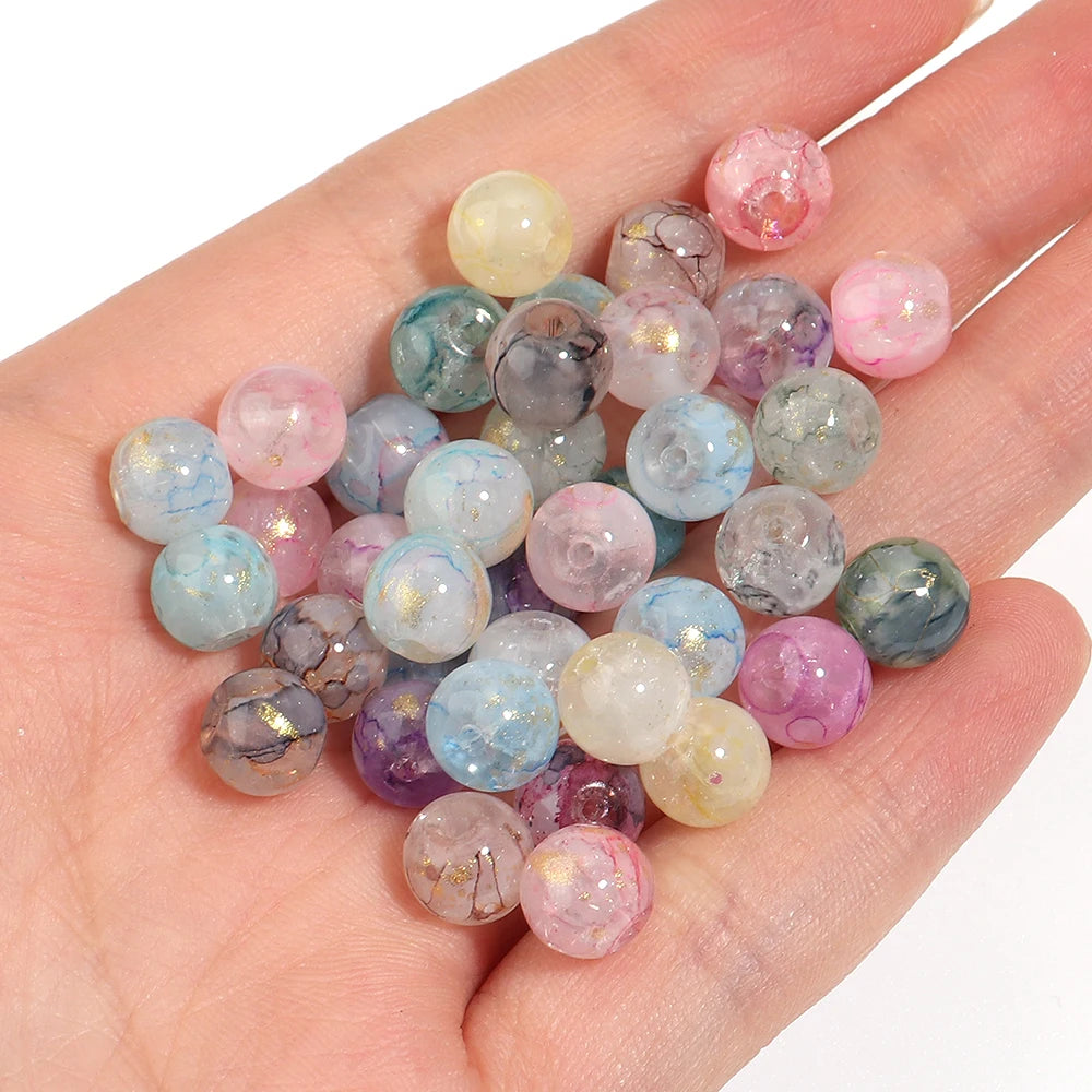 50pcs 8mm Ice Crack Gold Foil Glass Beads for DIY Jewelry Glass Spacer Beads PLUSH