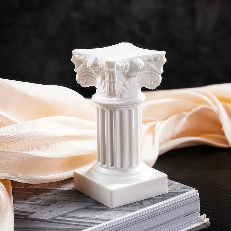 Roman Column Pedestal Candle Holder & Decorative Figurine Decorative Candle Holder PLUSH White