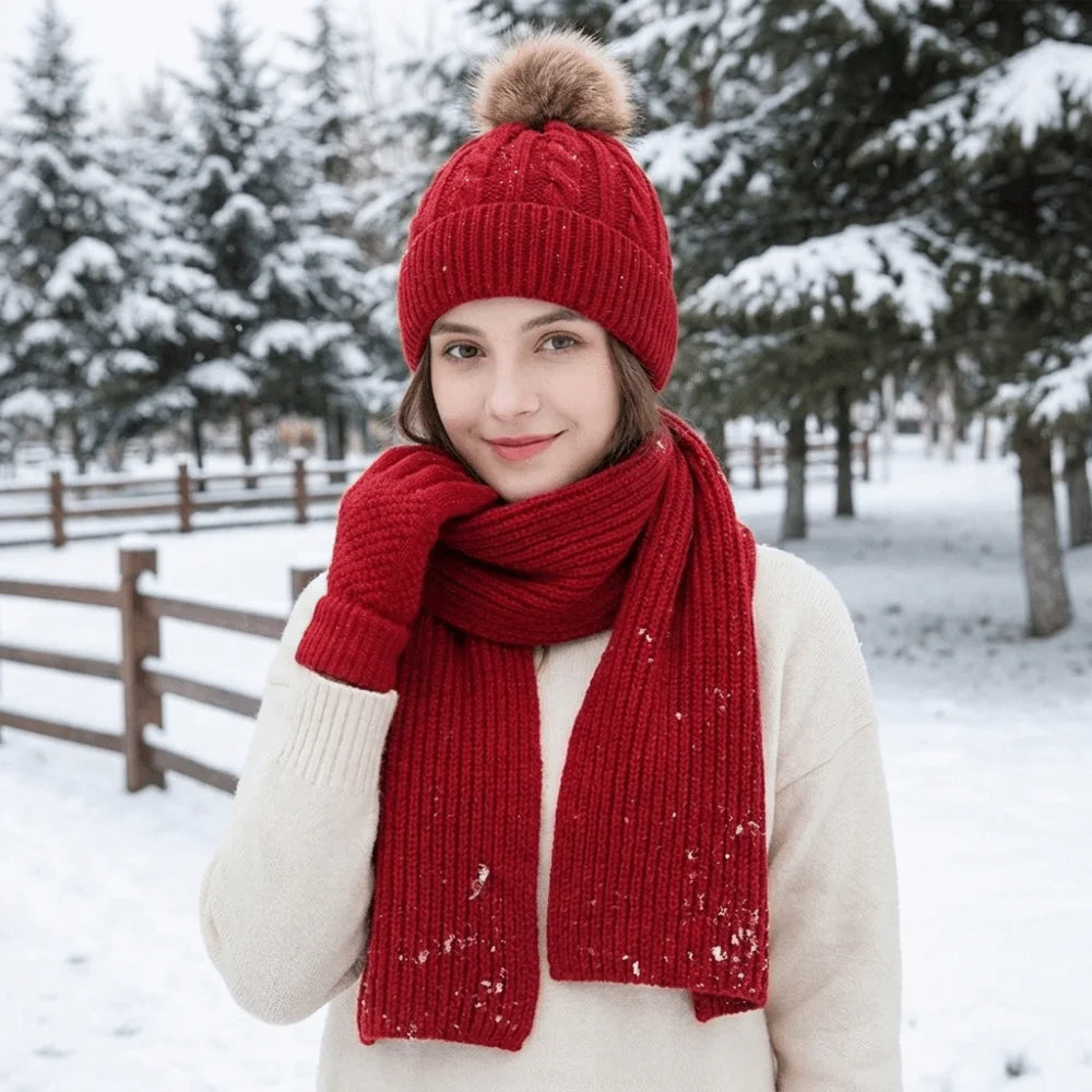 3-Piece Knit Scarf Hat & Touchscreen Gloves Winter Set Winter Accessories Set PLUSH