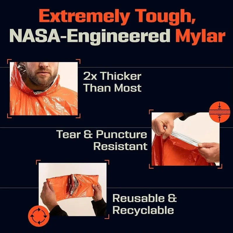 Survival Foil Emergency Blanket & Waterproof Rain Poncho Survival Outdoor Gear PLUSH