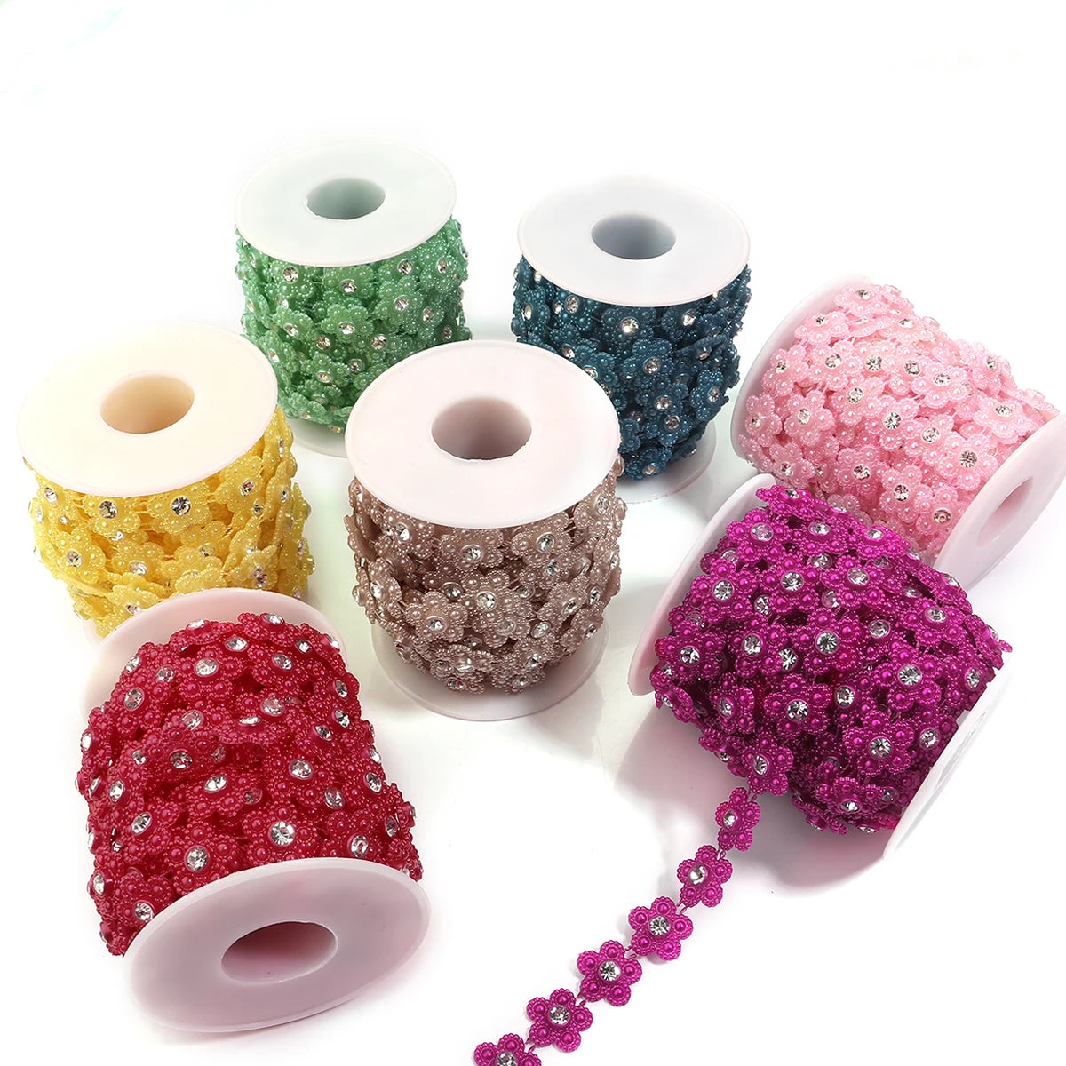 5 Yards Pearl Flower Chain with Rhinestone for DIY Jewelry Pearl Jewelry Chain PLUSH