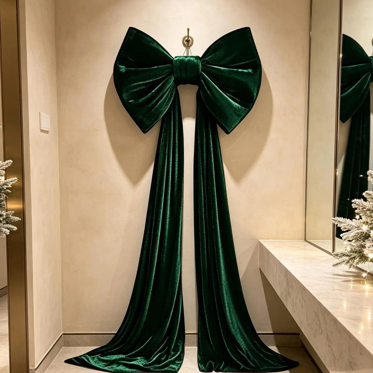Extra-Large Velvet Christmas Tree Bow – Green & Pink Holiday Christmas Tree Bow PLUSH