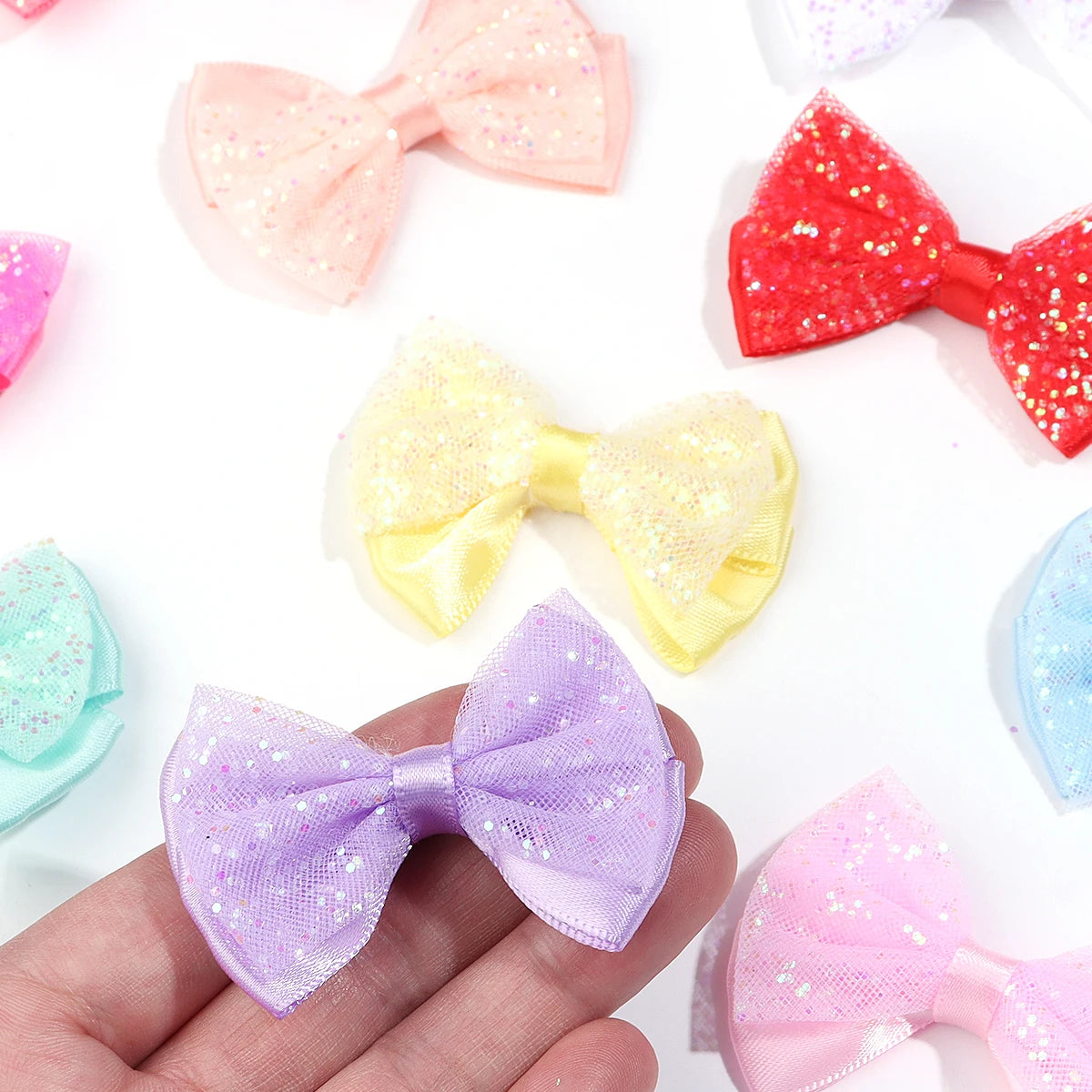 10pcs Sequin Mesh Ribbon Bows – Multicolor DIY Craft Decor Craft Ribbon Bows PLUSH