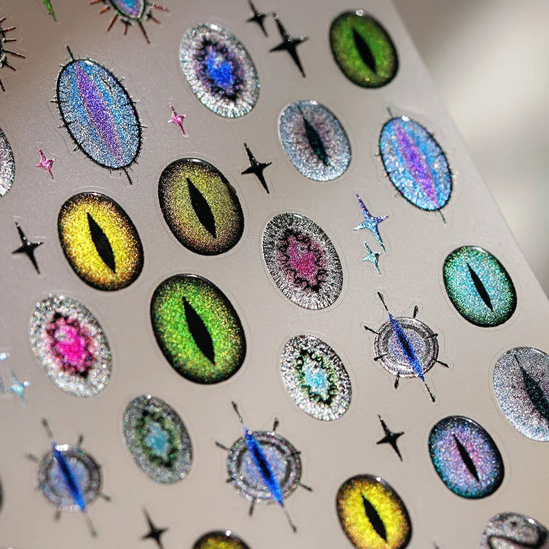 Cat's Eye Dragon Snake Eye Nail Stickers Punk Y2K Decals Nail Art Stickers PLUSH