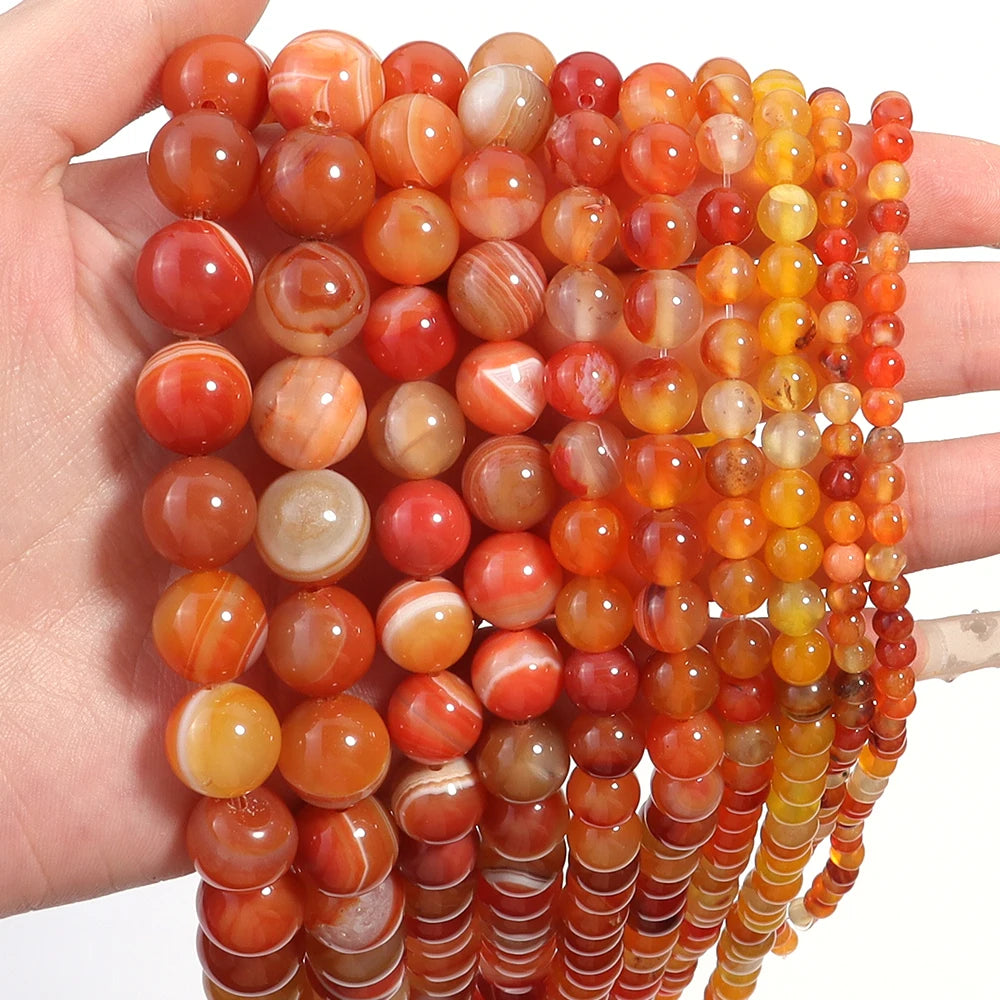 Orange Striped Agate Round Spacer Beads – Natural Stone DIY Natural Stone Beads PLUSH
