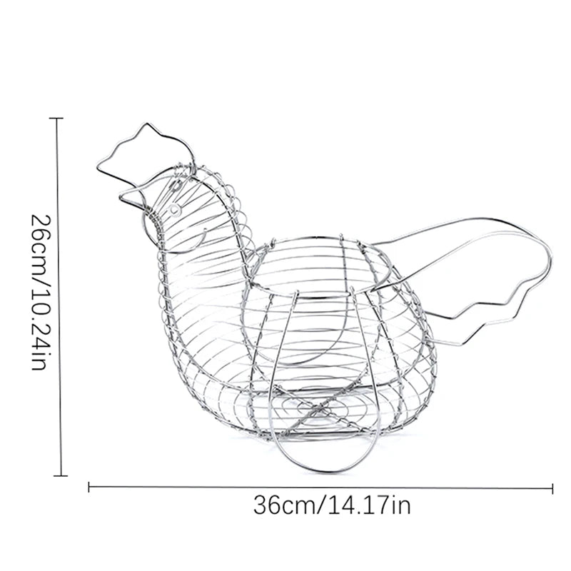 Metal Chicken Wire Egg Basket – Farmhouse Kitchen Organizer Wire Storage Basket PLUSH Silver
