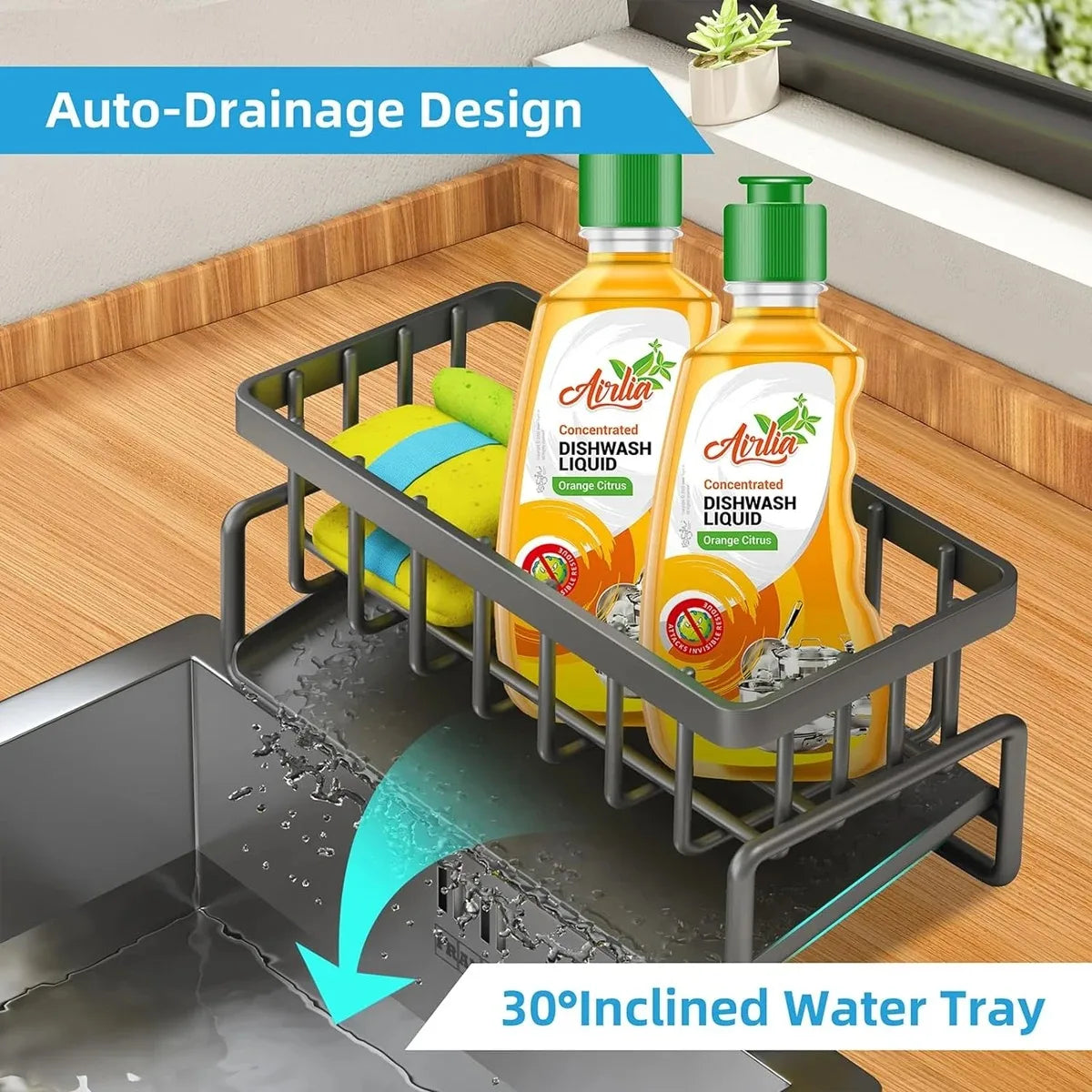Sink Drain Rack Sponge & Soap Holder Kitchen Organizer Sink Organizer Rack PLUSH