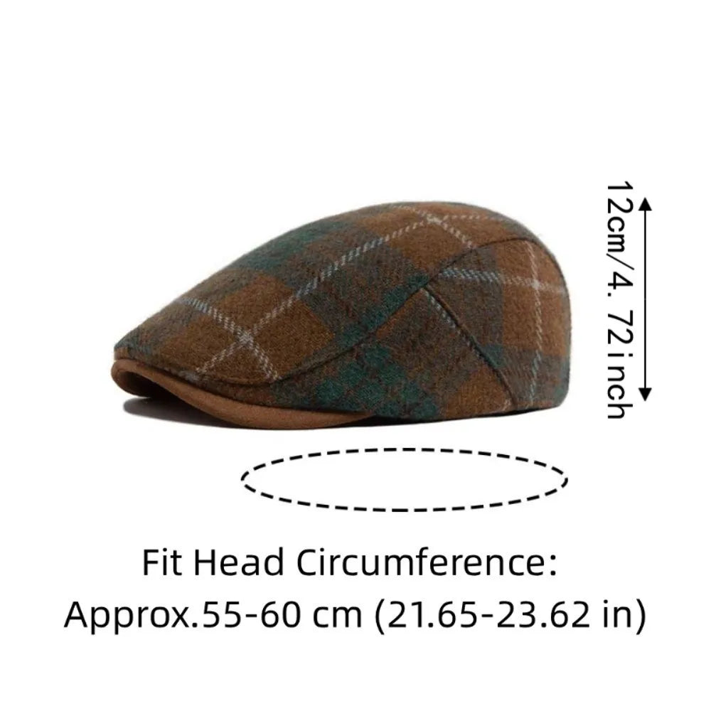 Woolen Plaid Beret Hat – Checkered Duckbill Flat Cap Beret Flat Cap PLUSH