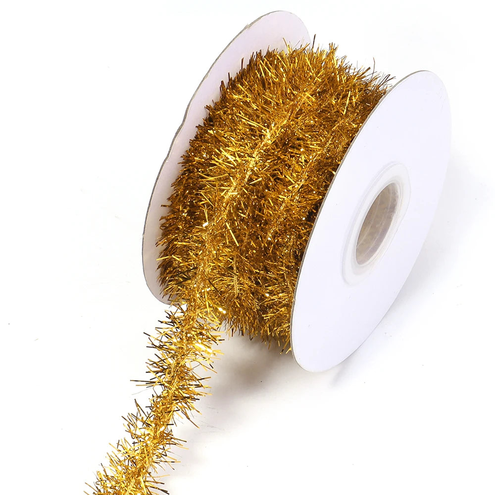 10 Yards Tinsel Fringe Trim Metallic Ribbon – Christmas Décor Tinsel Fringe Ribbon PLUSH deep gold