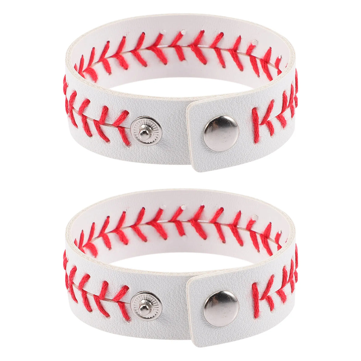 Baseball Braided PU Leather Snap Bracelets 2-Pack Wristbands Braided Snap Bracelet PLUSH