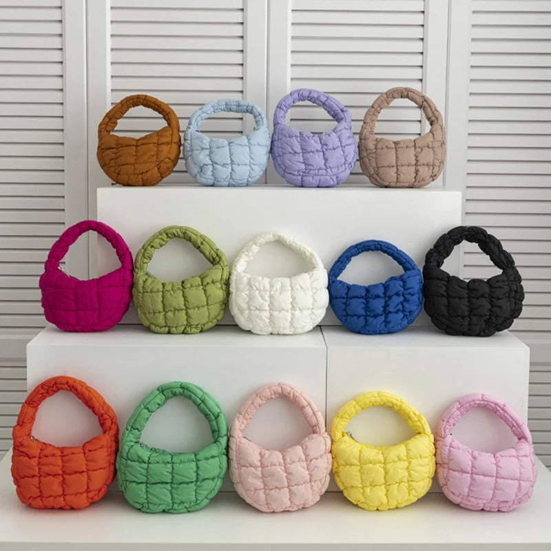 Mini Puffer Quilted Tote Bag – Soft Nylon Dumpling Purse Mini Tote Bag PLUSH
