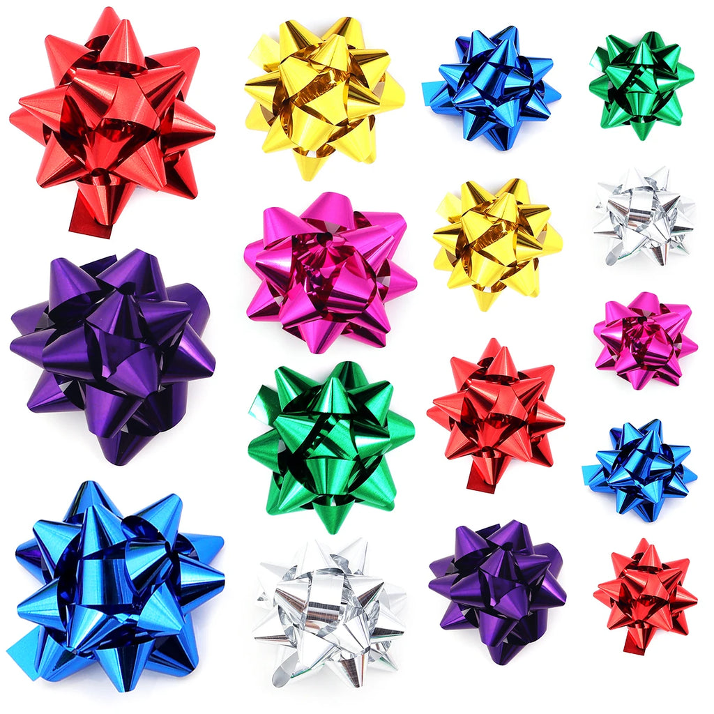 20pcs Self-Adhesive Ribbon Bows Star Flower Gift Wrapping Ribbon Gift Bows PLUSH