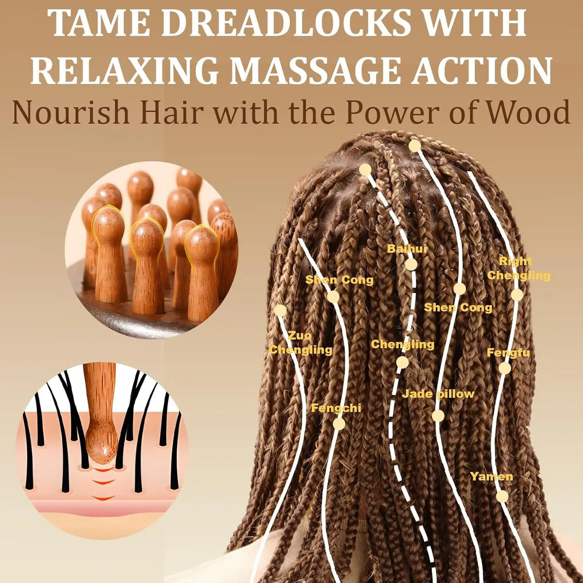 Wooden 2-in-1 Detangling Paddle Brush & Scalp Massager Hair Brush Massager PLUSH