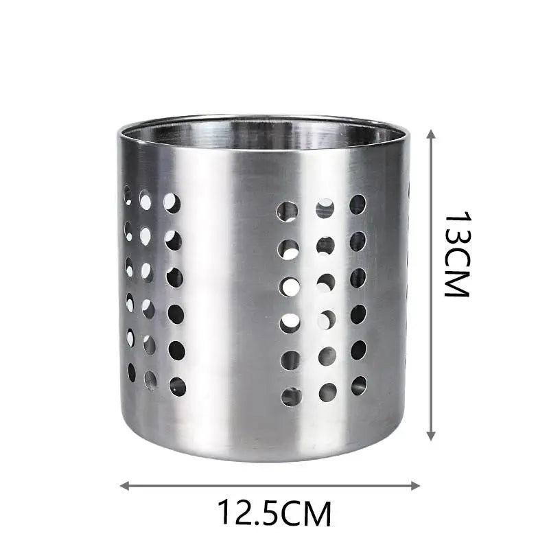 Stainless Steel Cylindrical Chopstick & Cutlery Storage Box Utensil Storage Box PLUSH L