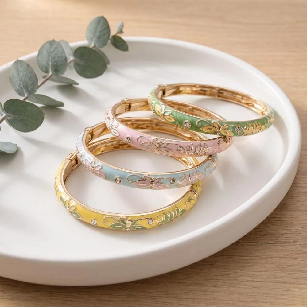 Vintage Cloisonne Enamel Bangle – Floral Butterfly Open Cuff Enamel Cuff Bangle PLUSH