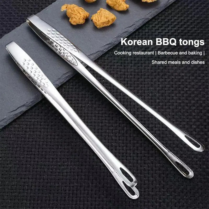 Stainless Steel BBQ Tongs – Korean Grill Clips for Meat & Veg BBQ Cooking Tongs PLUSH