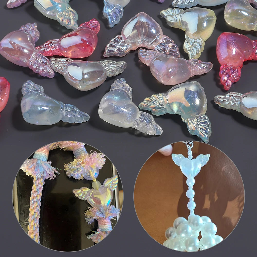 10pcs AB Wing Heart Acrylic Spacer Beads – DIY Jewelry Making Acrylic Spacer Beads PLUSH