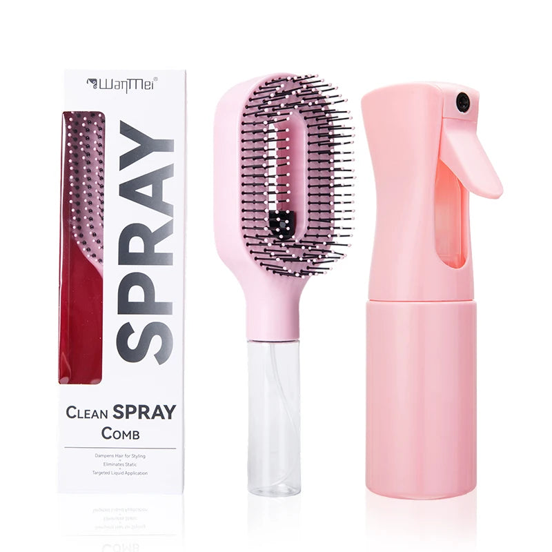 2-in-1 Spray Hair Brush Set – Mist Bottle & Detangling Comb Spray Hair Brush Set PLUSH Pink