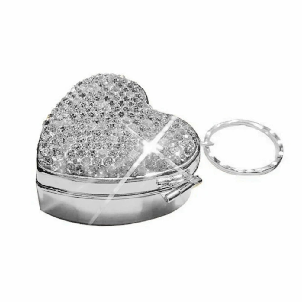 Rhinestone Heart Pill Box – Mini Travel Pill Organizer Travel Pill Organizer PLUSH WHITE