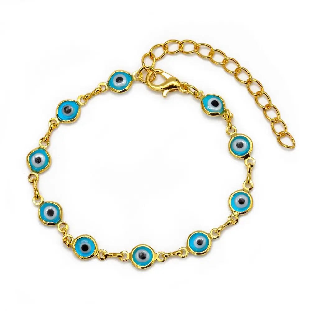 Turkish Evil Eye Charm Bracelet – Lucky Bead Friendship Bracelet Charm Bracelet PLUSH gold-lake blue