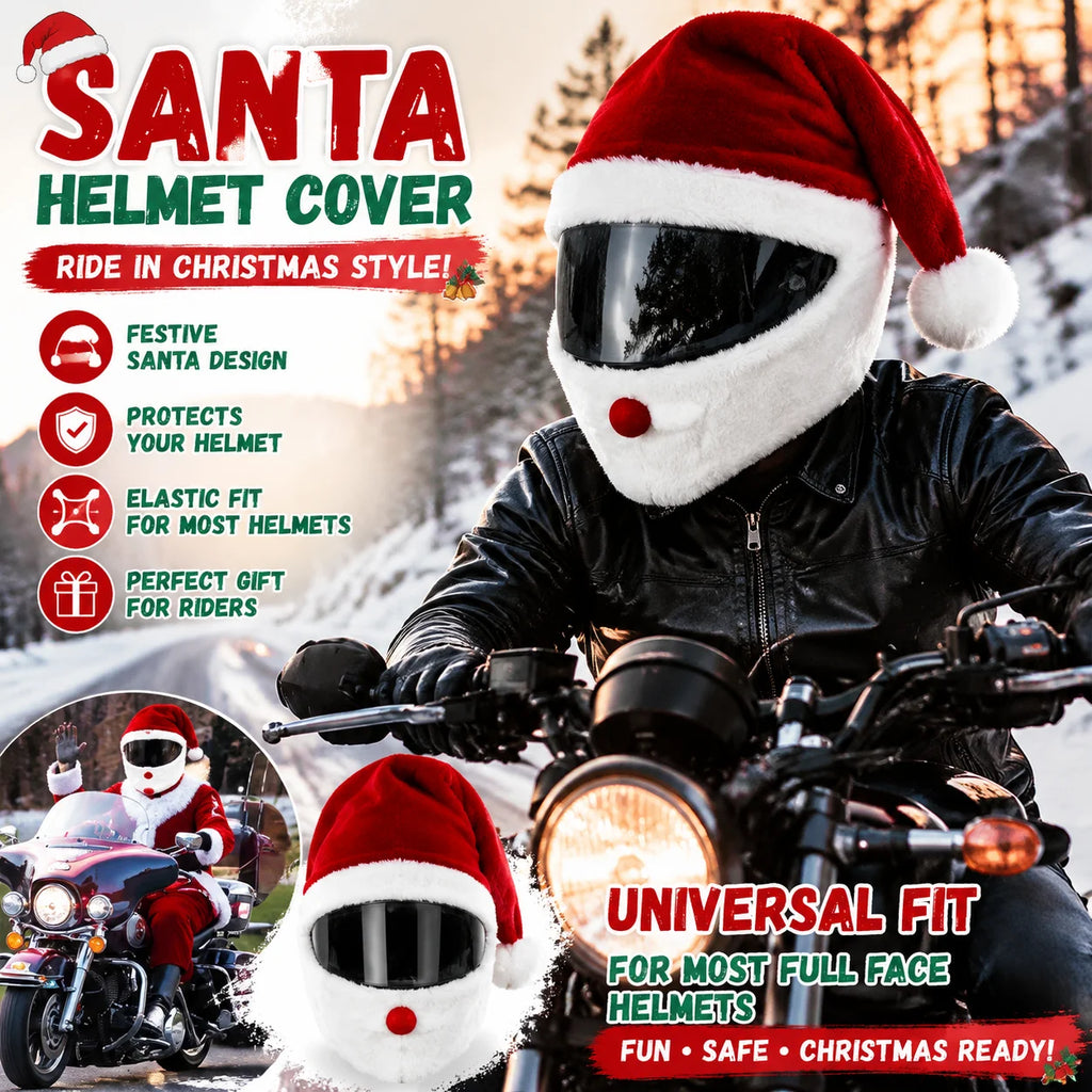 Santa Motorcycle Helmet Cover – Christmas Full Face Hat Decor Helmet Cover PLUSH