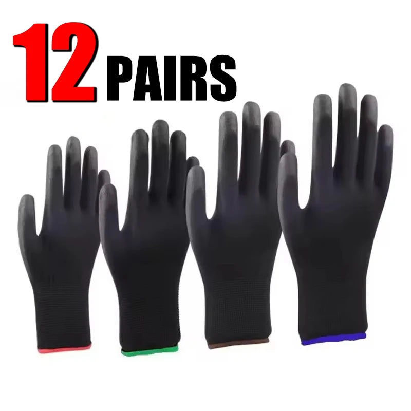 Anti-Slip PU Coating Nylon Work Gloves – 4/8/12 Pairs Work Gloves PLUSH 12Pairs XL