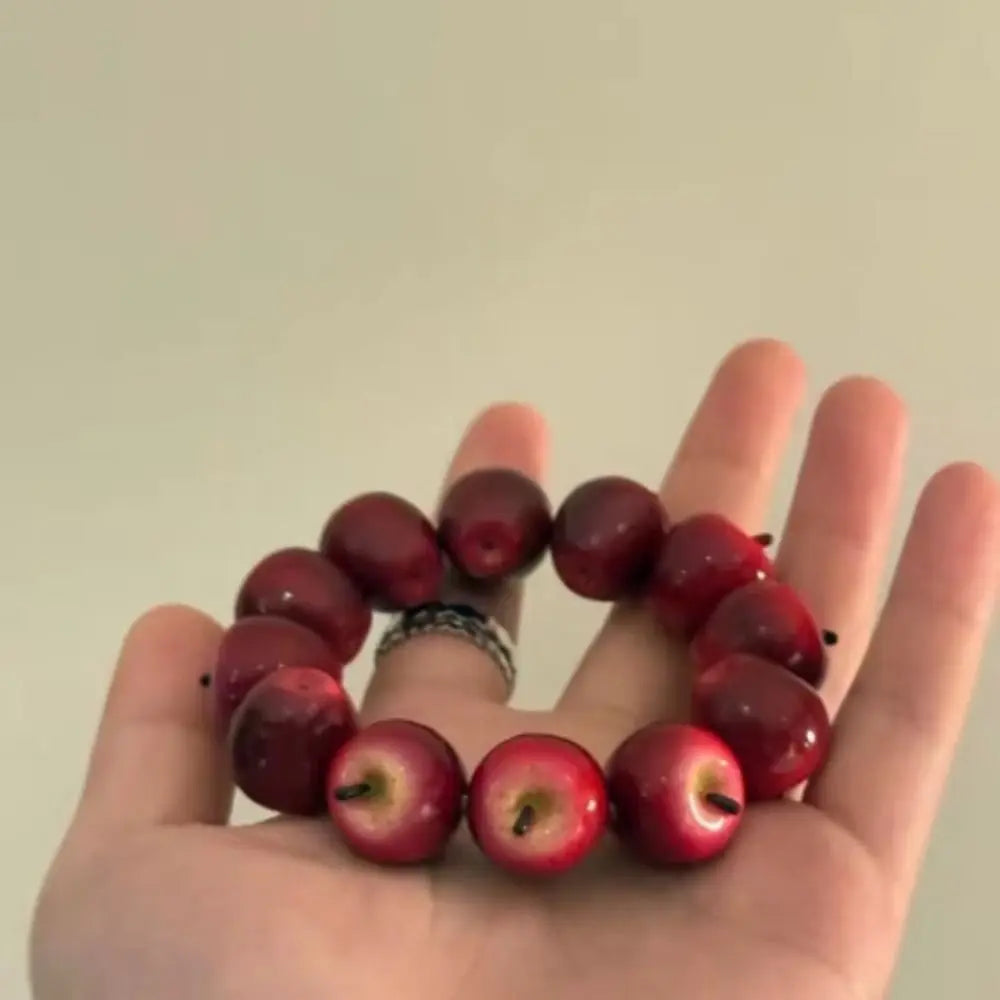 Y2K Resin Fruit Beaded Bracelet – Elastic Summer Wrist Jewelry Beaded Bracelet PLUSH Wine Red
