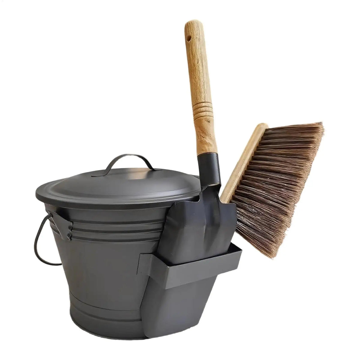 Metal Fireplace Ash Bucket Set with Lid, Shovel & Broom Fireplace Ash Bucket Set PLUSH