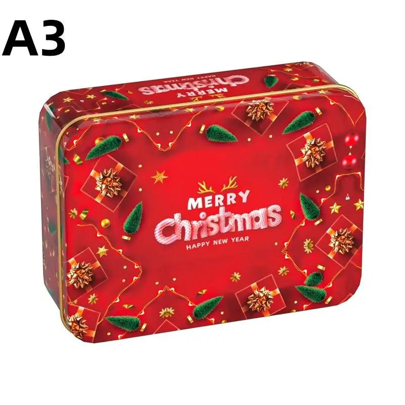 Christmas Tin Can Box – Elk & Santa Candy Cookie Gift Storage Holiday Tin Box PLUSH A3
