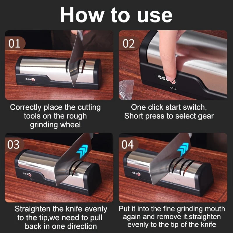Electric Knife Sharpener – 2-Stage Fast Sharpening, Non-Slip Electric Knife Sharpener PLUSH