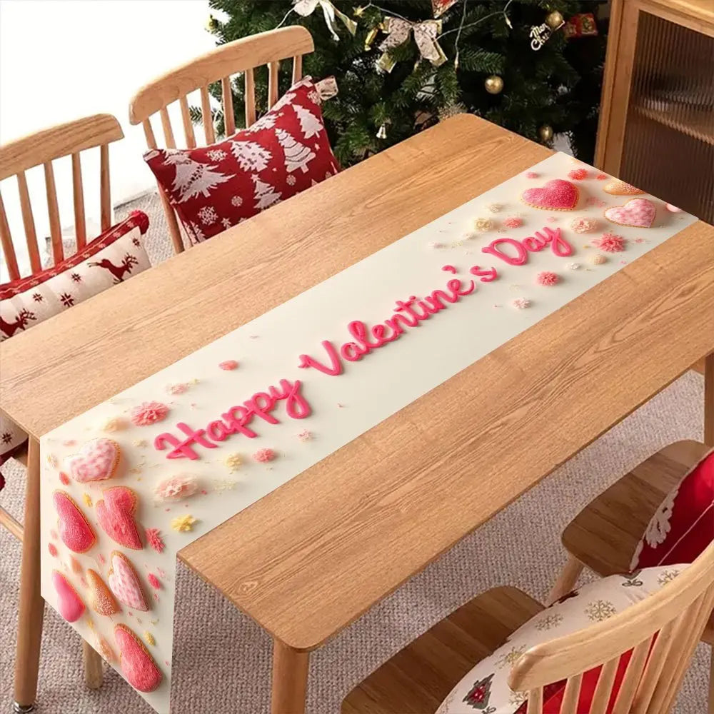Valentine's Day Table Runner – Hearts & Flowers | 3 Sizes Decorative Table Runner PLUSH
