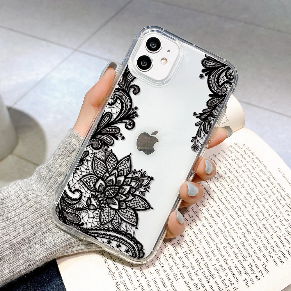 Lace Flower Transparent iPhone Case – Shockproof Floral Cover Phone Case PLUSH
