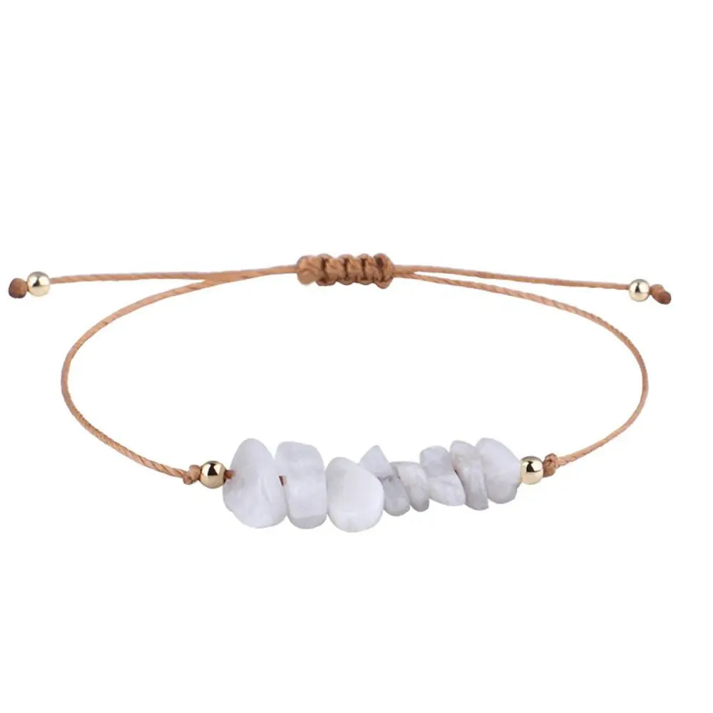 Amethyst Crystal Gravel Woven Rope Boho Bracelet for Women Boho Stone Bracelet PLUSH White