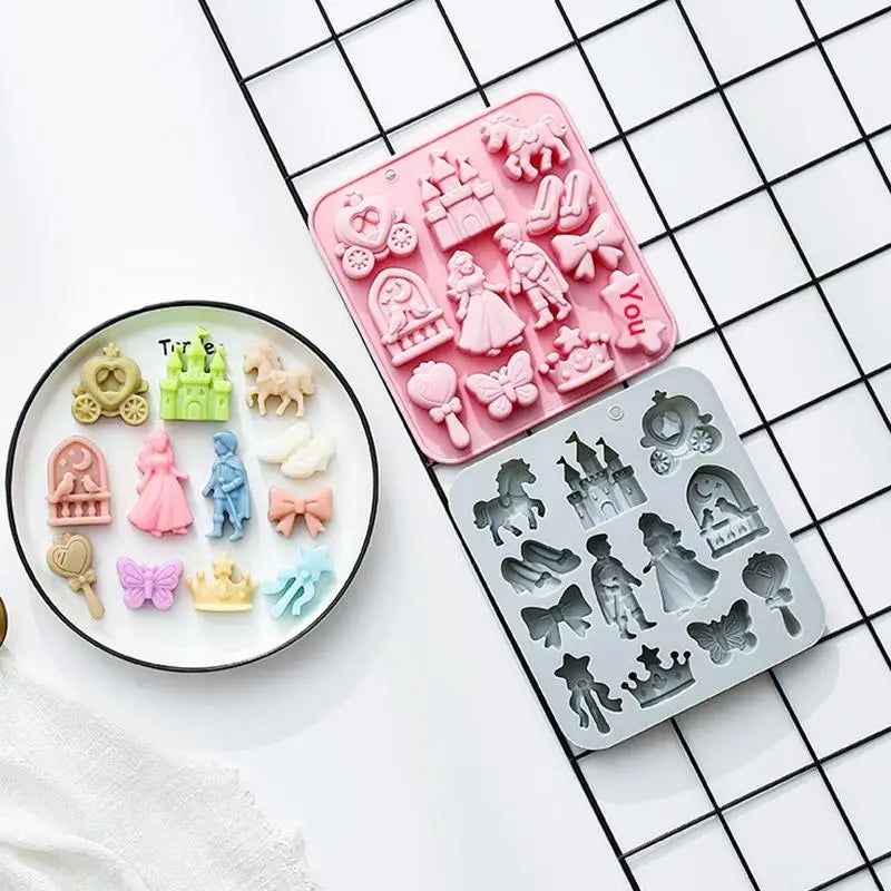 12-Cavity Princess Castle Silicone Mold – Fondant & Chocolate Silicone Baking Mold PLUSH