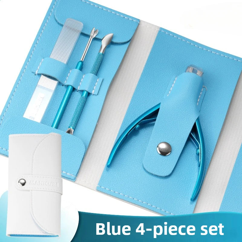 4-Pc Stainless Steel Cuticle Scissors & Pliers Set | Ouriner Cuticle Nail Tool Set PLUSH Blue 4 Pcs Set