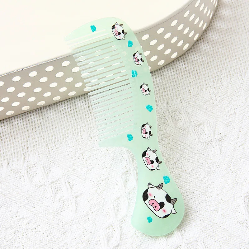 Mini Portable Anti-Static Travel Comb for Women, Girls & Kids Portable Hair Comb PLUSH Green Cow
