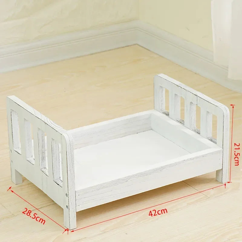 Vintage Wooden Mini Bed – Newborn Baby Photography Prop Baby Photography Prop PLUSH White