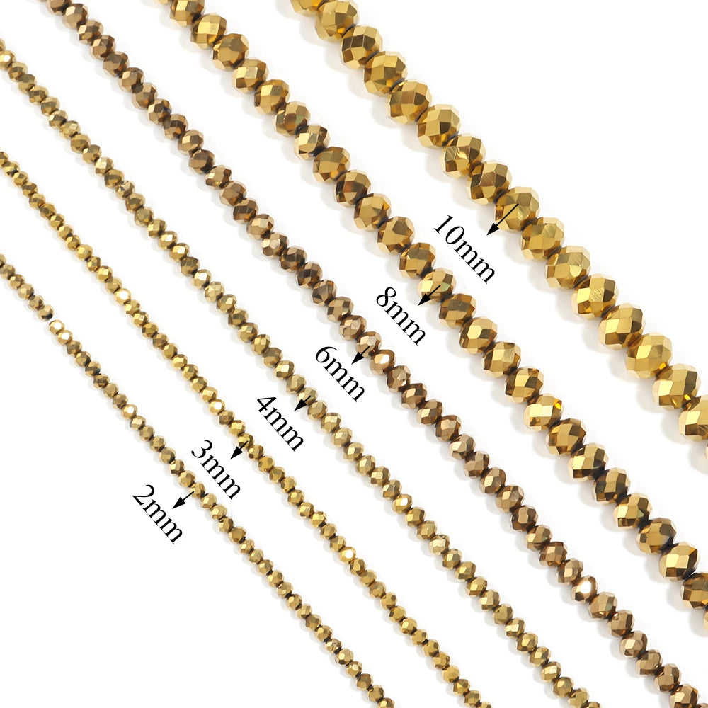 Gold Faceted Crystal Glass Spacer Beads 3–10mm | DIY Jewelry Crystal Spacer Beads PLUSH
