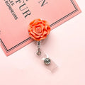 3D Rose Retractable Badge Reel – Floral ID Card Holder Clip Badge Reel Holder PLUSH Orange