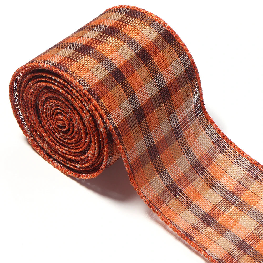 3 Yards Plaid Wired Edge Ribbon – Autumn DIY Gift Bow Decor Wired Edge Ribbon PLUSH 02 6.3cm