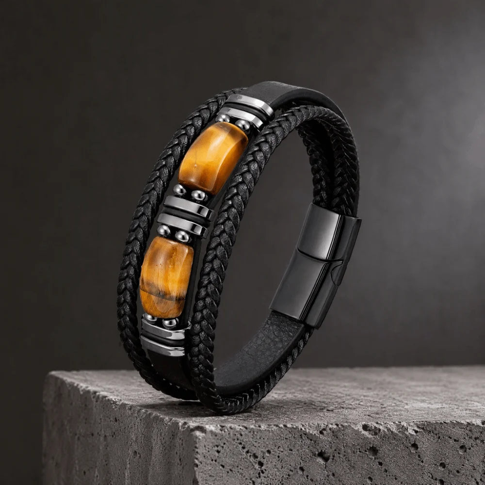 Tiger Eye Stone Magnetic Buckle Men's Bracelet – Stainless Steel Men's Stone Bracelet PLUSH
