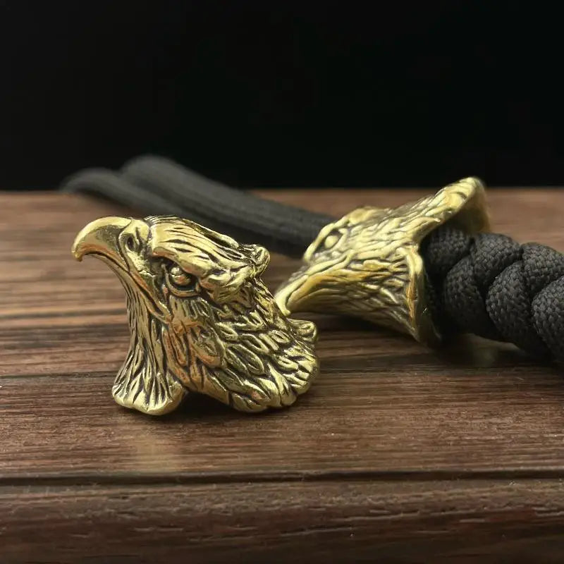 Vintage Brass 3D Eagle Head Paracord Bead EDC Keychain Pendant Brass Paracord Bead PLUSH