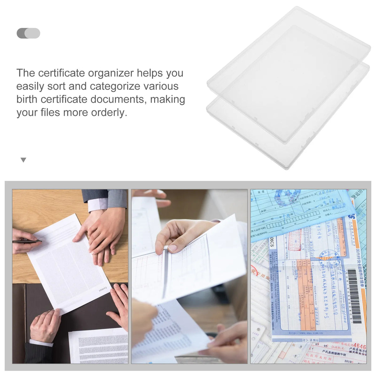 2-Pack Clear Document Storage Box | Certificate Organizer Document Storage Box PLUSH