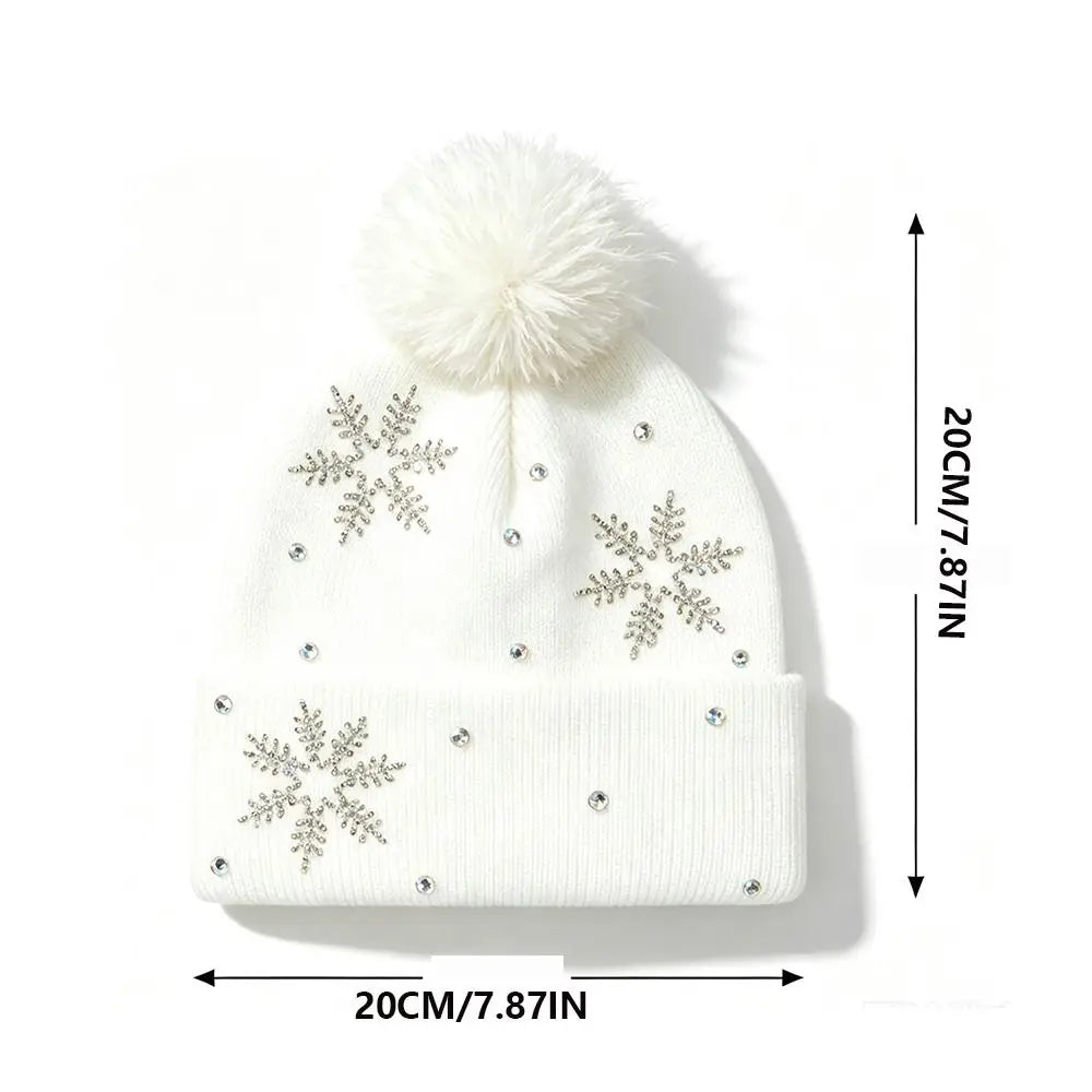 Women's Rhinestone Snowflake Knit Beanie – Warm Winter Hat Winter Knit Beanie PLUSH