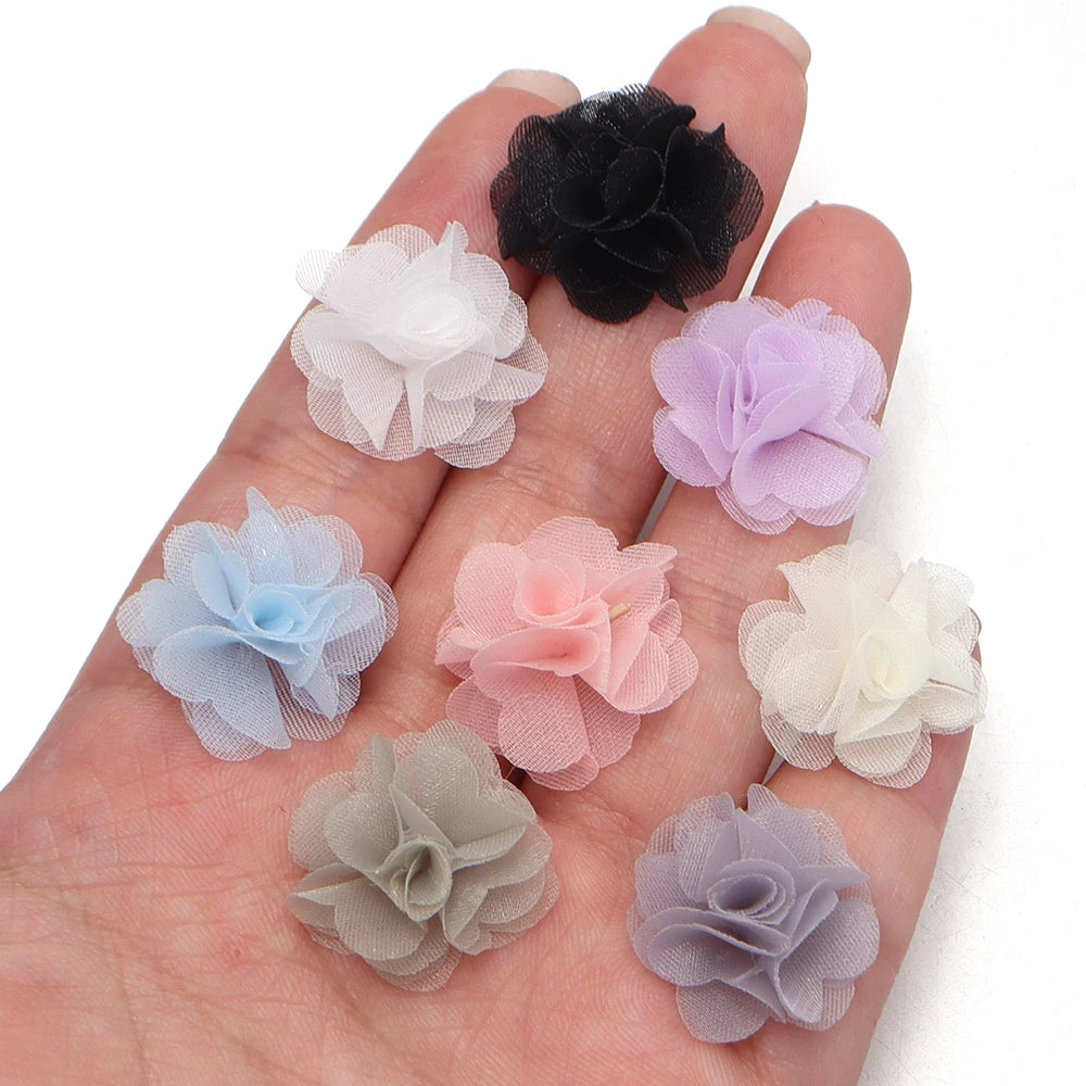 10pcs 2cm Chiffon Organza Flower Appliques – DIY Hair & Decor Fabric Flower Appliques PLUSH