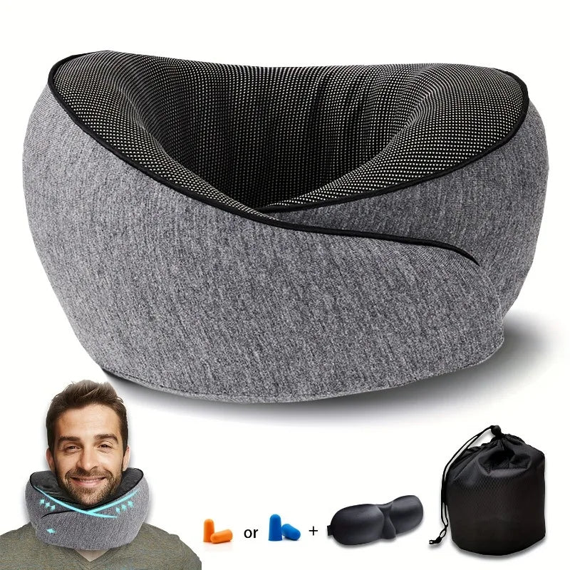 Memory Foam Travel Neck Pillow Set with Eye Mask & Earplugs Travel Neck Pillow PLUSH