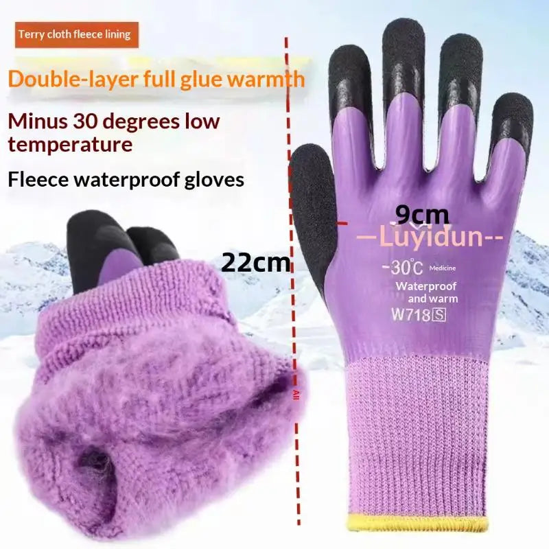 Waterproof Winter Work Gloves – Anti-Slip Thermal Safety Grip Safety Work Gloves PLUSH Purple A