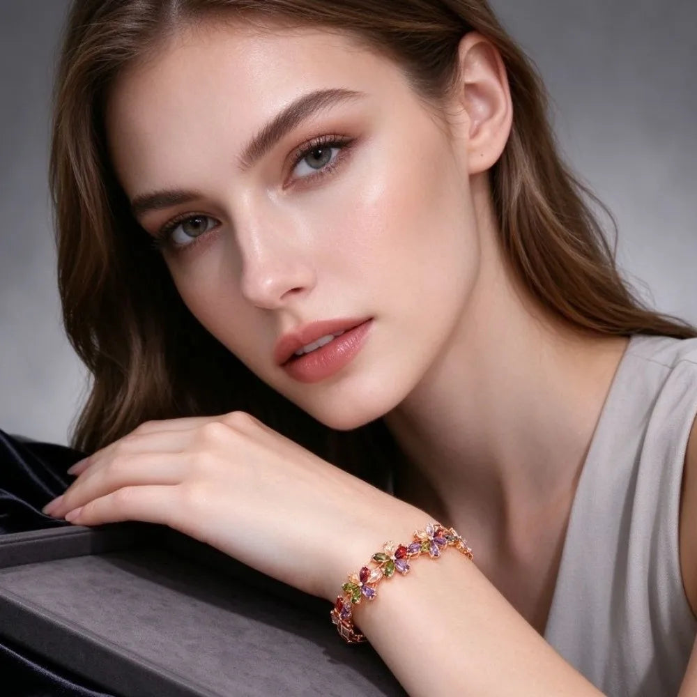 Copper Zircon Ice Flower Bracelet – Mixed Color Women's Zircon Bracelet PLUSH