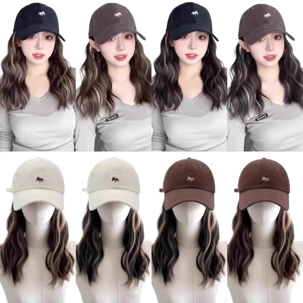 Baseball Cap with Long Wavy Wig – Korean Style Hat Hairpiece Cap Wig Hairpiece PLUSH