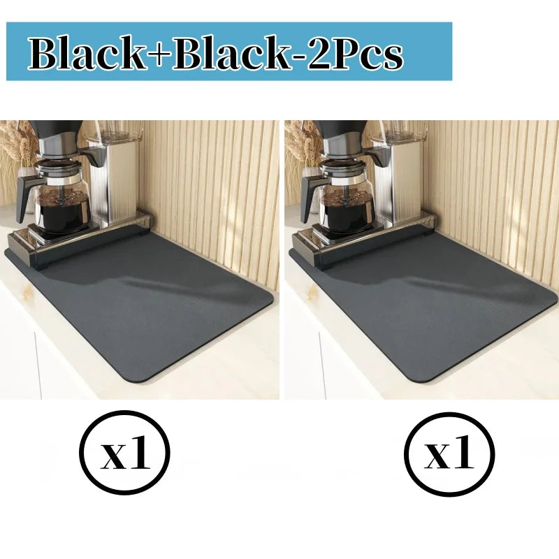 Super Absorbent Dish Drying Mat – Non-Slip Kitchen Drain Pad Dish Drying Mat PLUSH Black-2Pcs 30X40CM